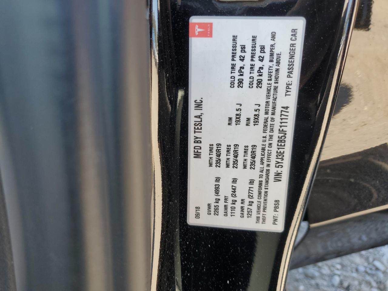 5YJ3E1EB5JF111774 2018 Tesla Model 3