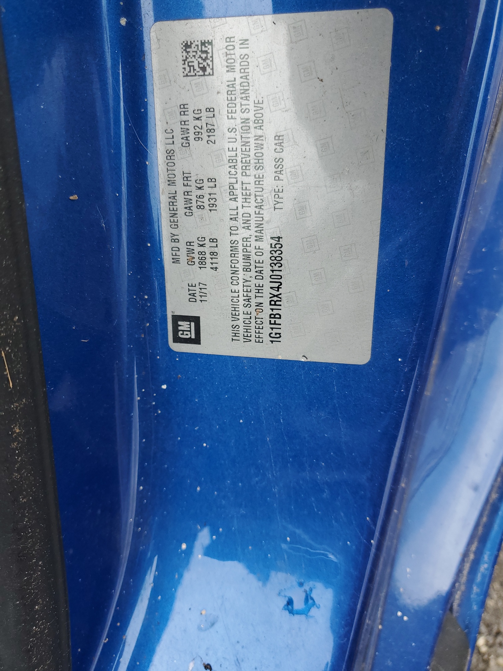 1G1FB1RX4J0138354 2018 Chevrolet Camaro Lt