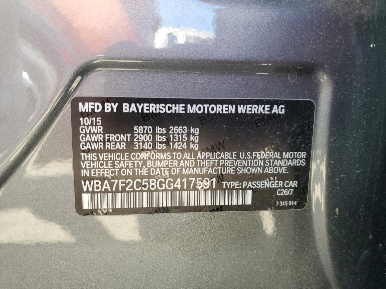 WBA7F2C58GG417591 2016 BMW 750 Xi