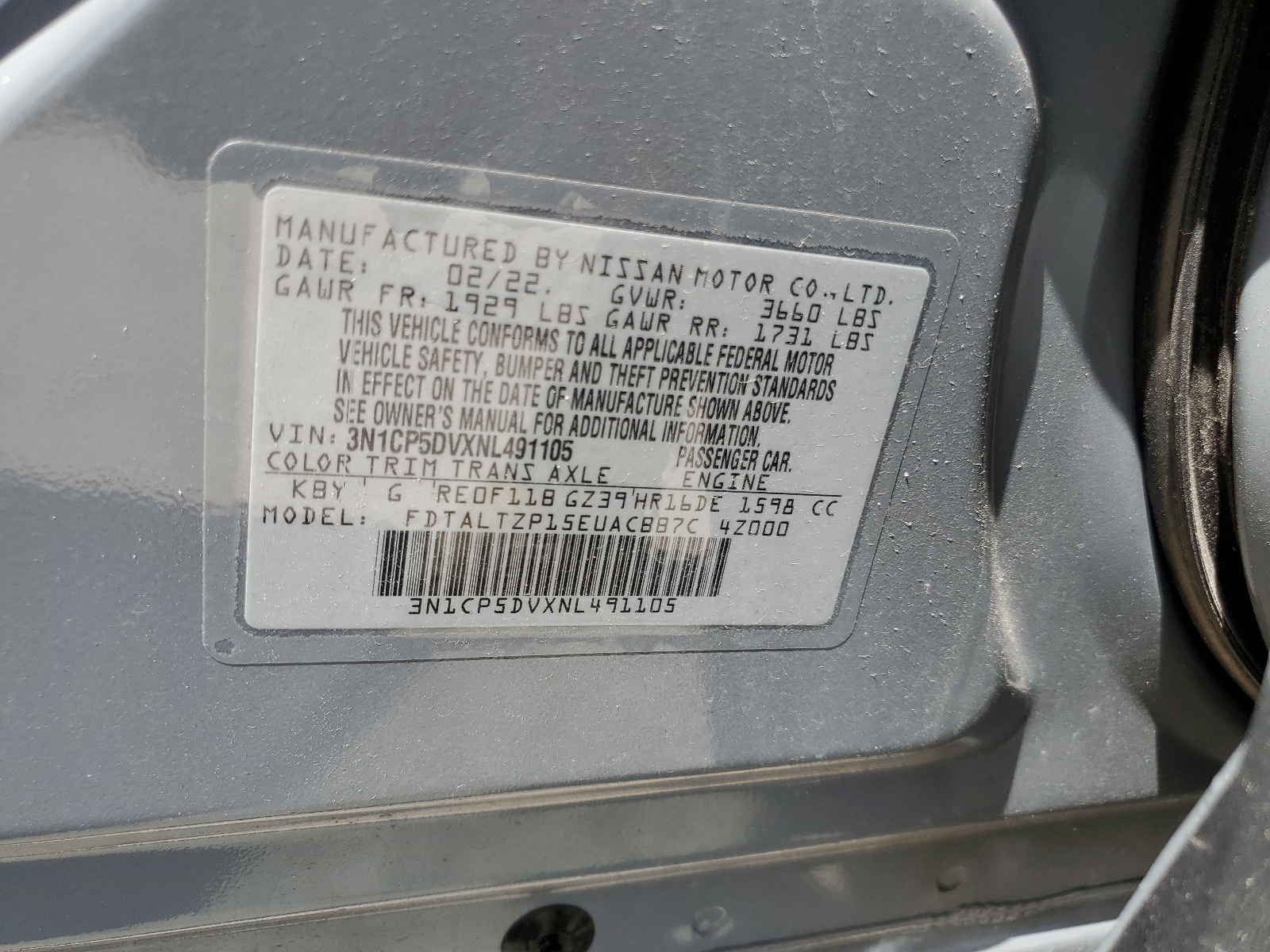 3N1CP5DVXNL491105 2022 Nissan Kicks Sr