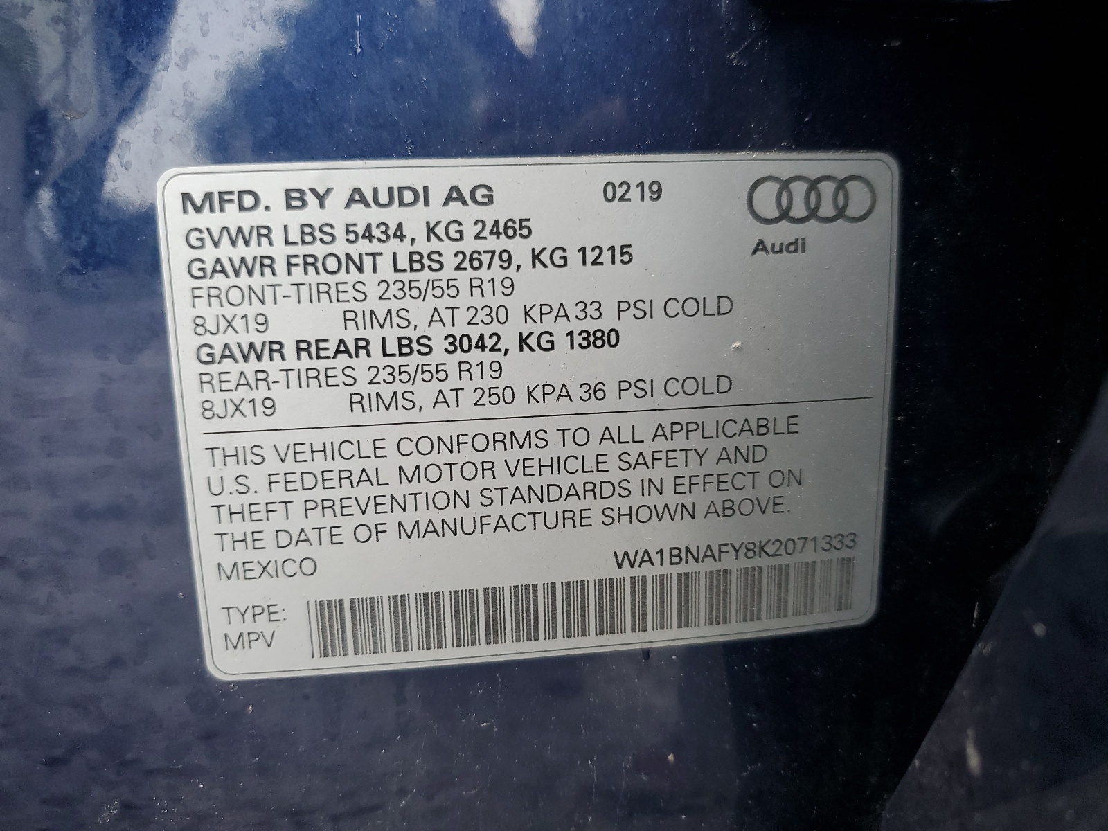 WA1BNAFY8K2071333 2019 Audi Q5 Premium Plus