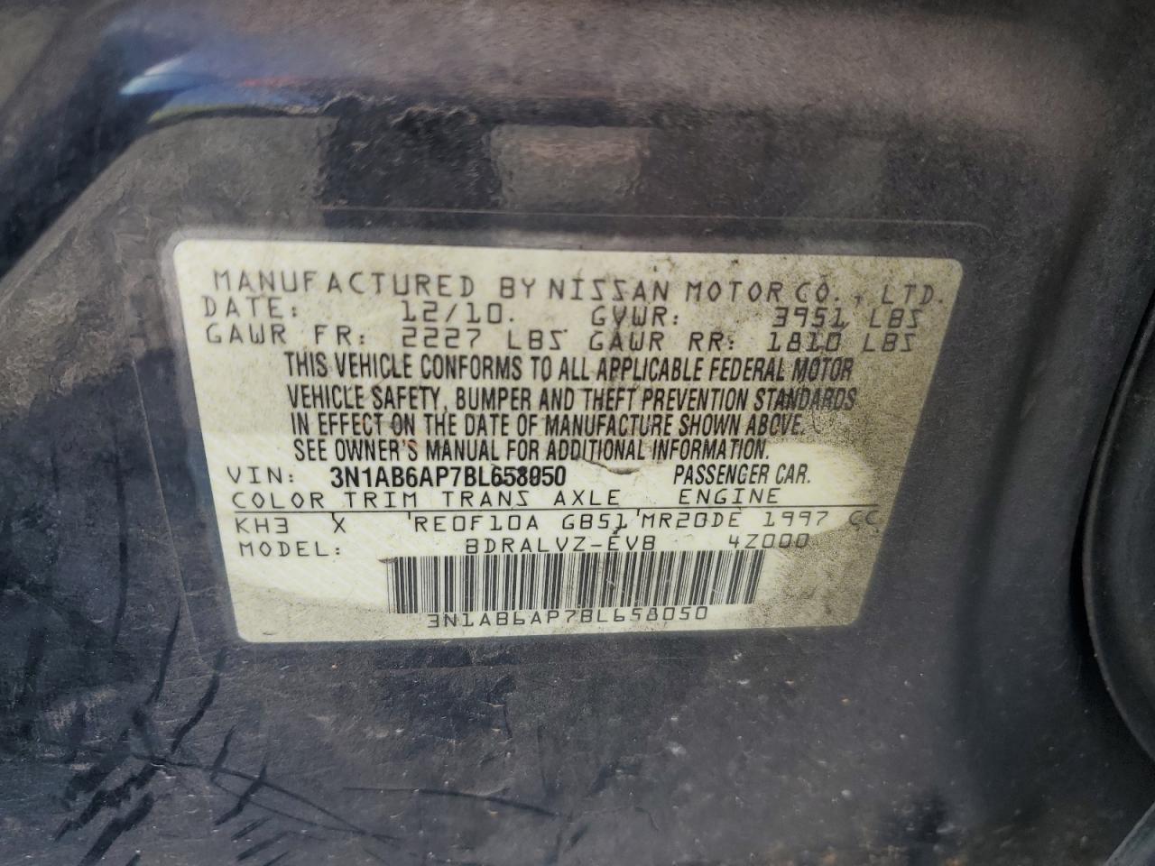 2011 Nissan Sentra 2.0 VIN: 3N1AB6AP7BL658050 Lot: 65861874