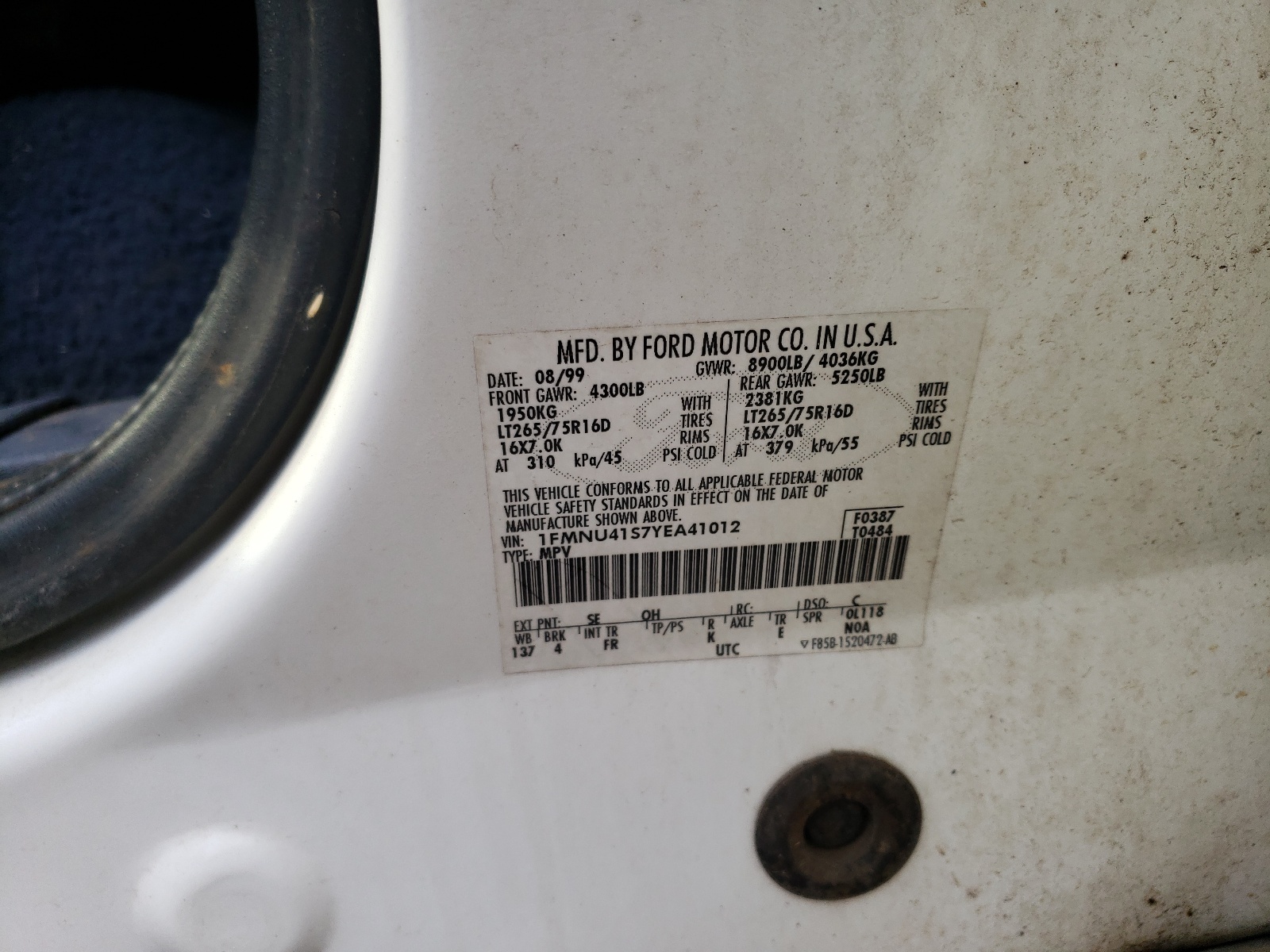 1FMNU41S7YEA41012 2000 Ford Excursion Xlt