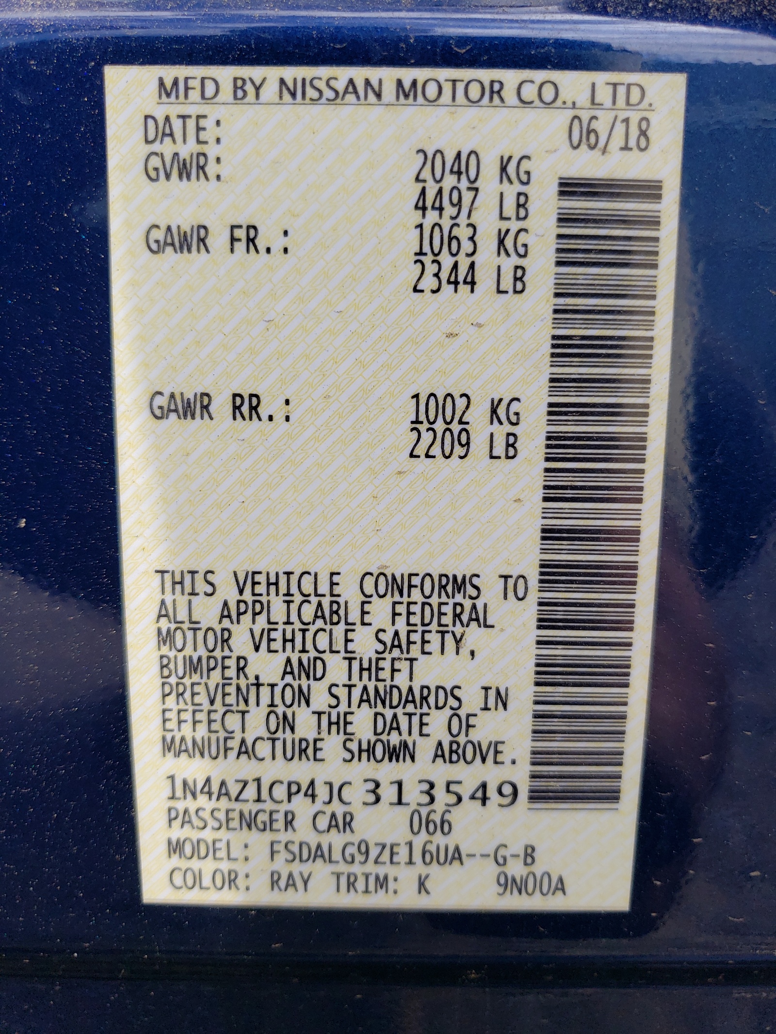 1N4AZ1CP4JC313549 2018 Nissan Leaf S