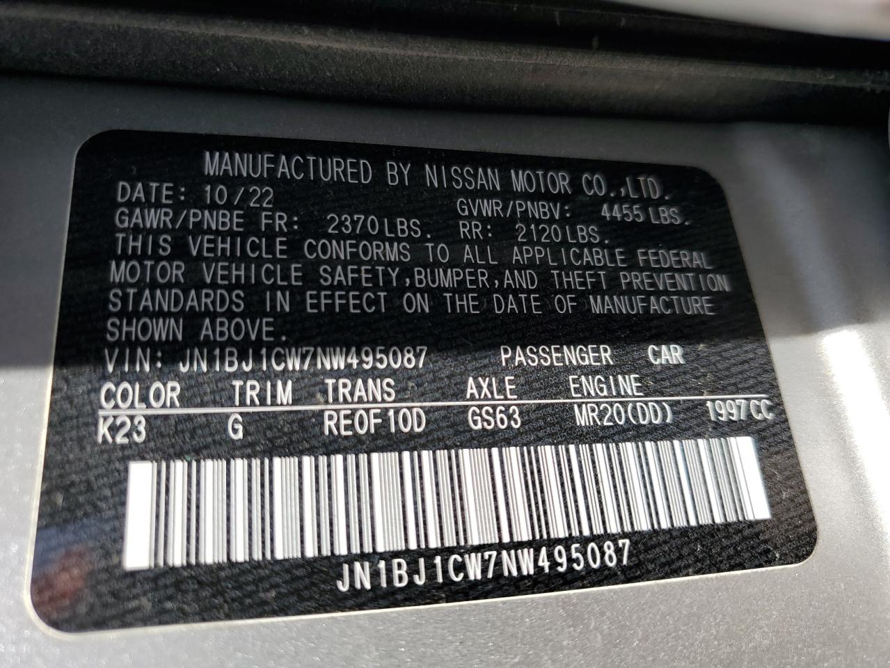 JN1BJ1CW7NW495087 2022 Nissan Rogue Sport Sl