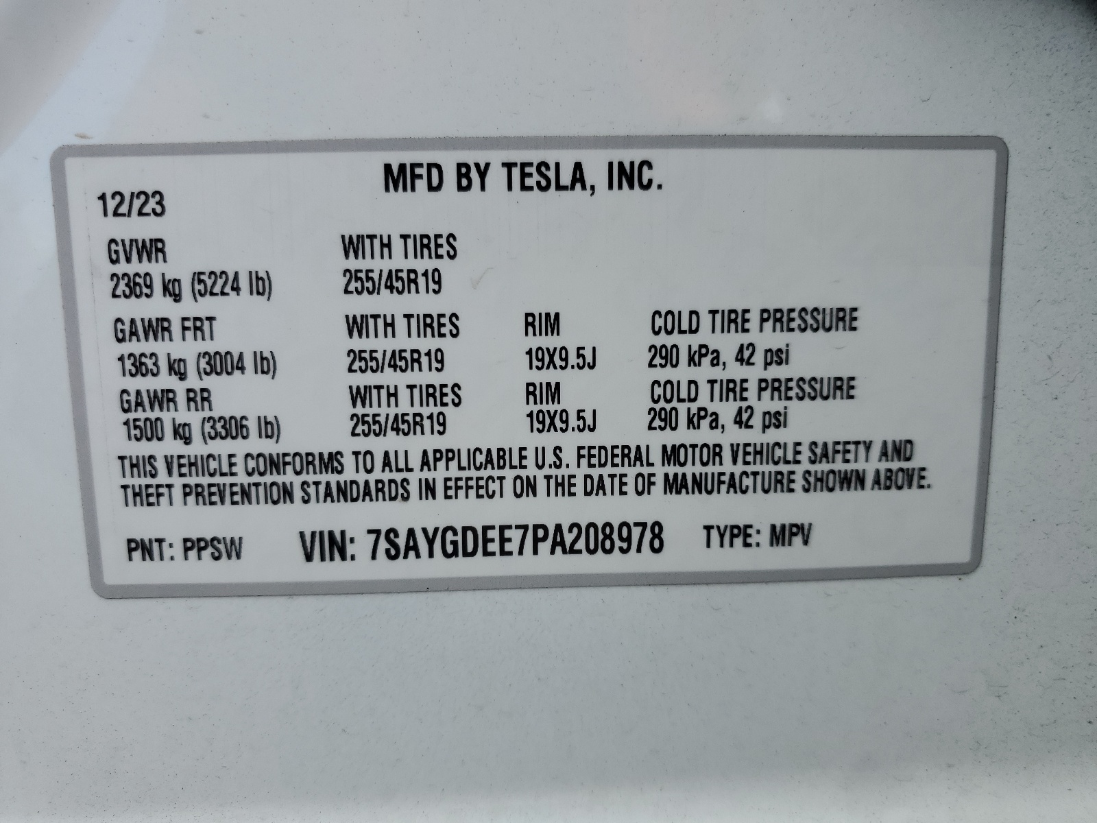 7SAYGDEE7PA208978 2023 Tesla Model Y