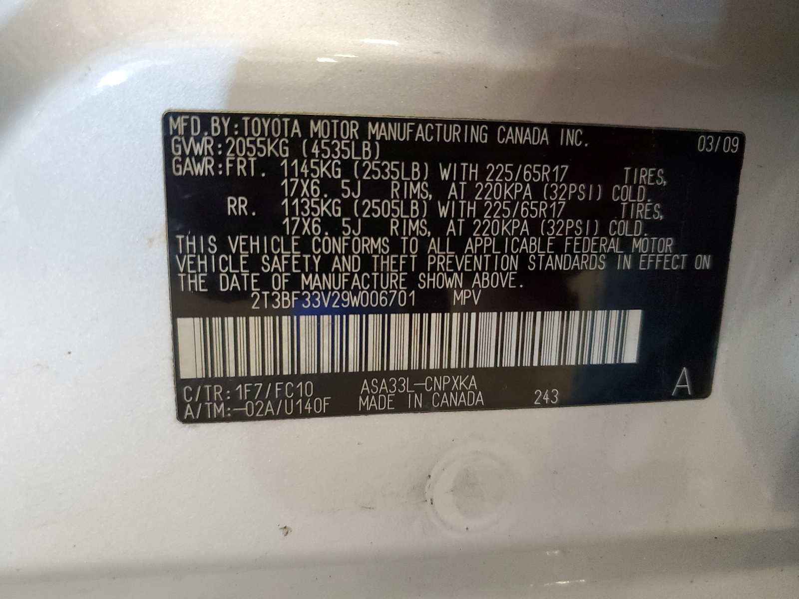 2T3BF33V29W006701 2009 Toyota Rav4