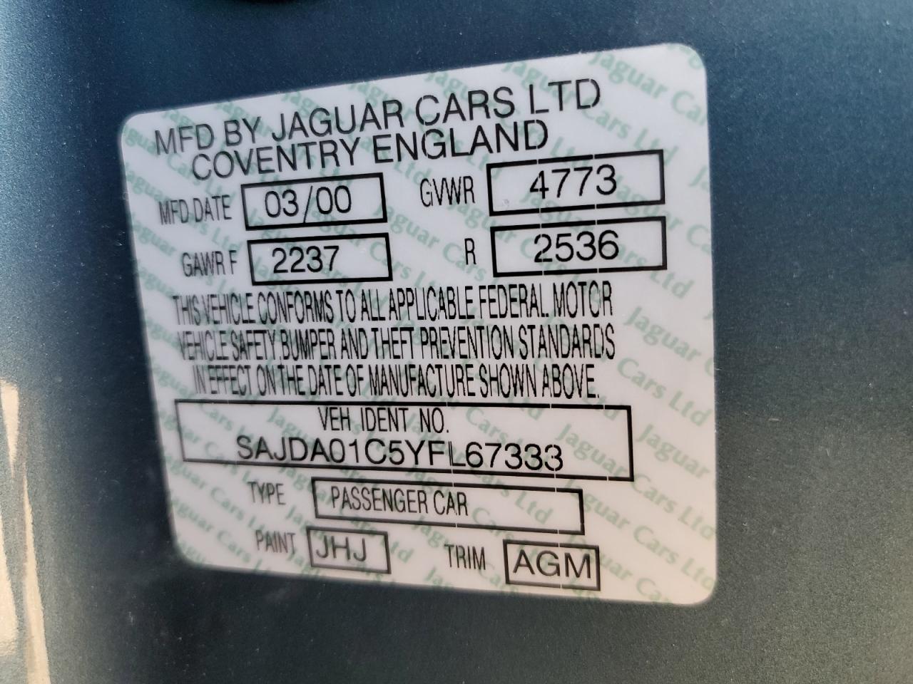 2000 Jaguar S-Type VIN: SAJDA01C5YFL67333 Lot: 68000274