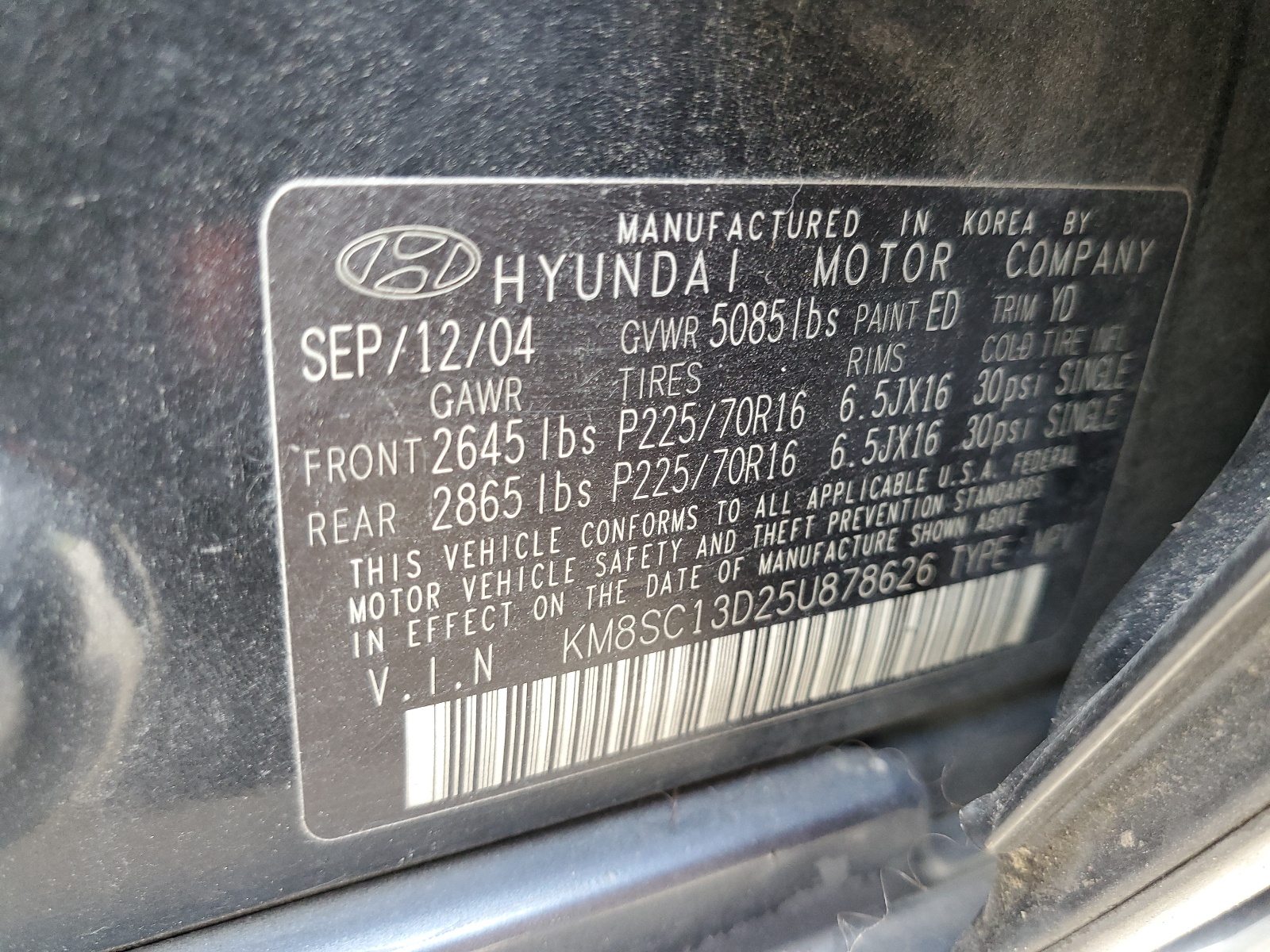 KM8SC13D25U878626 2005 Hyundai Santa Fe Gls