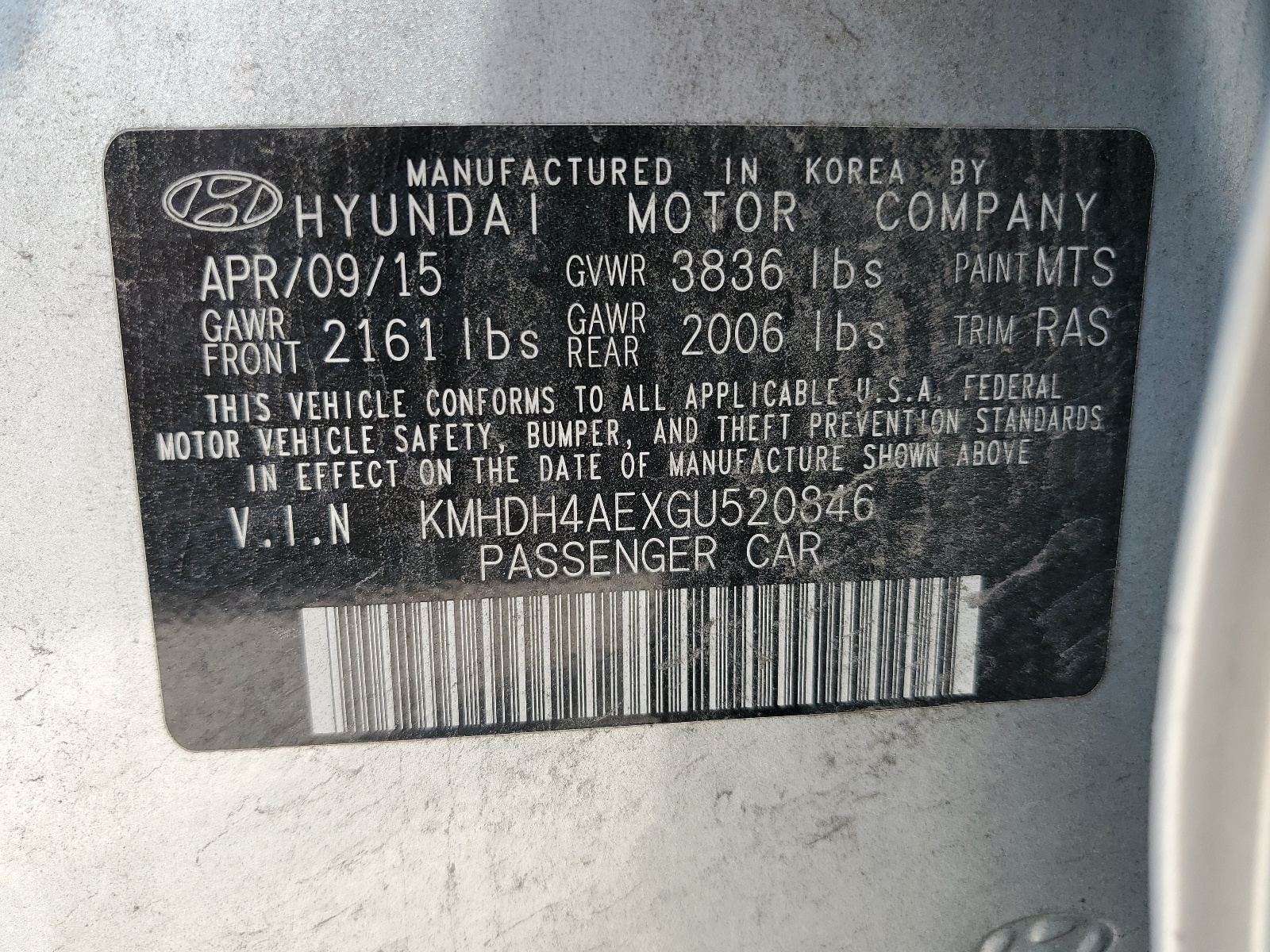 KMHDH4AEXGU520846 2016 Hyundai Elantra Se