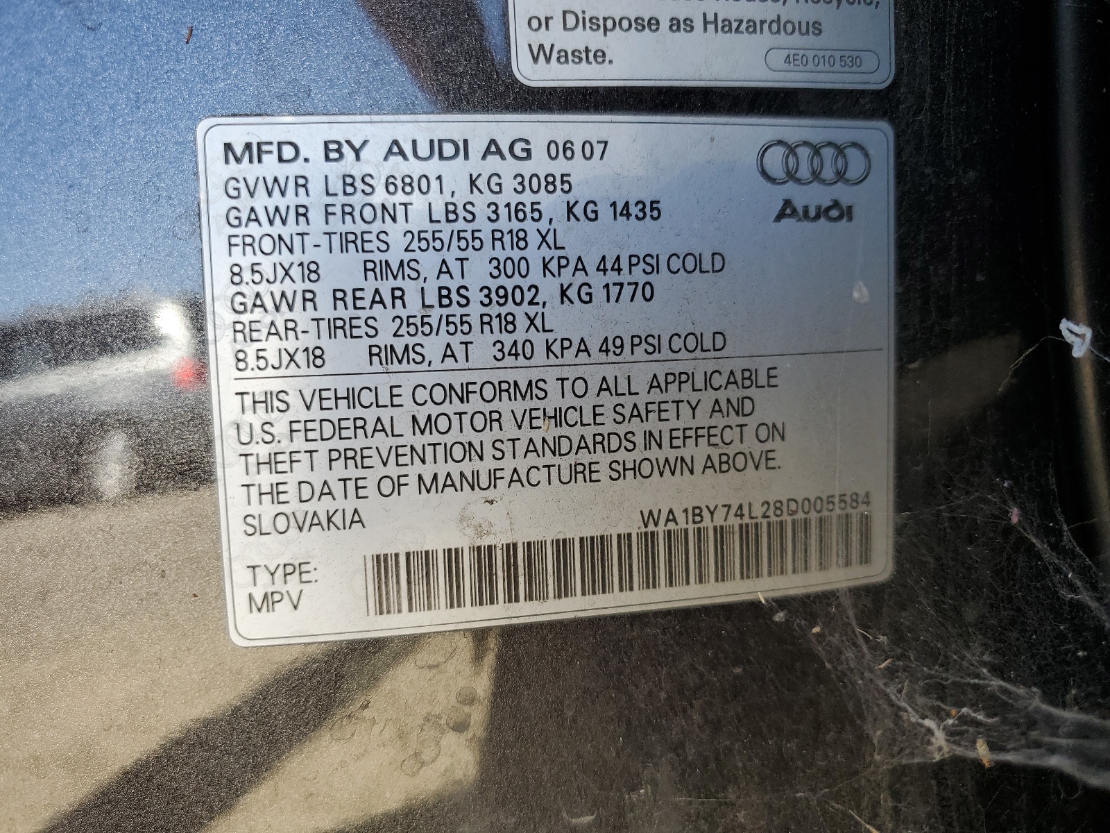 WA1BY74L28D005584 2008 Audi Q7 3.6 Quattro Premium