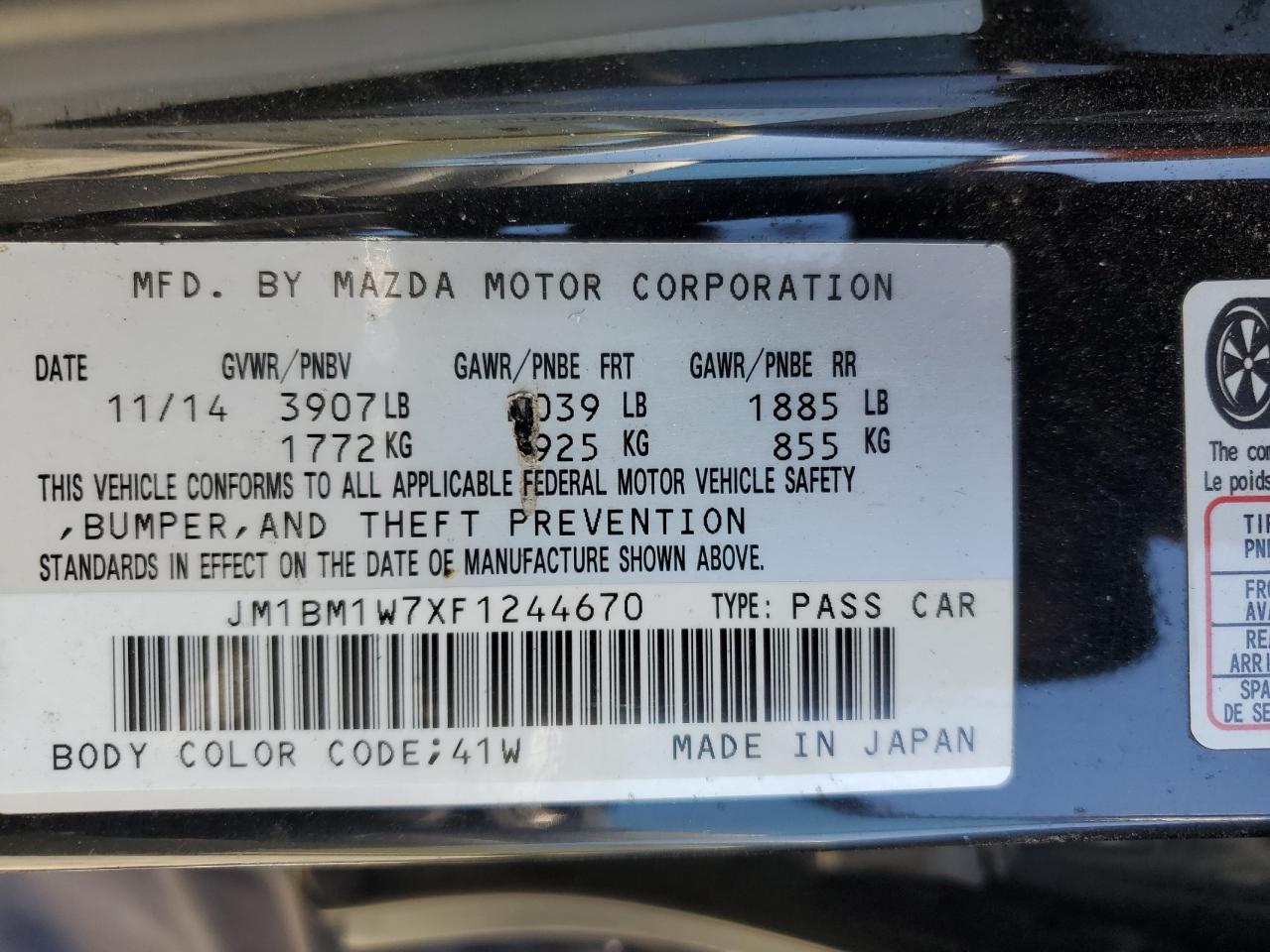 JM1BM1W7XF1244670 2015 Mazda 3 Grand Touring