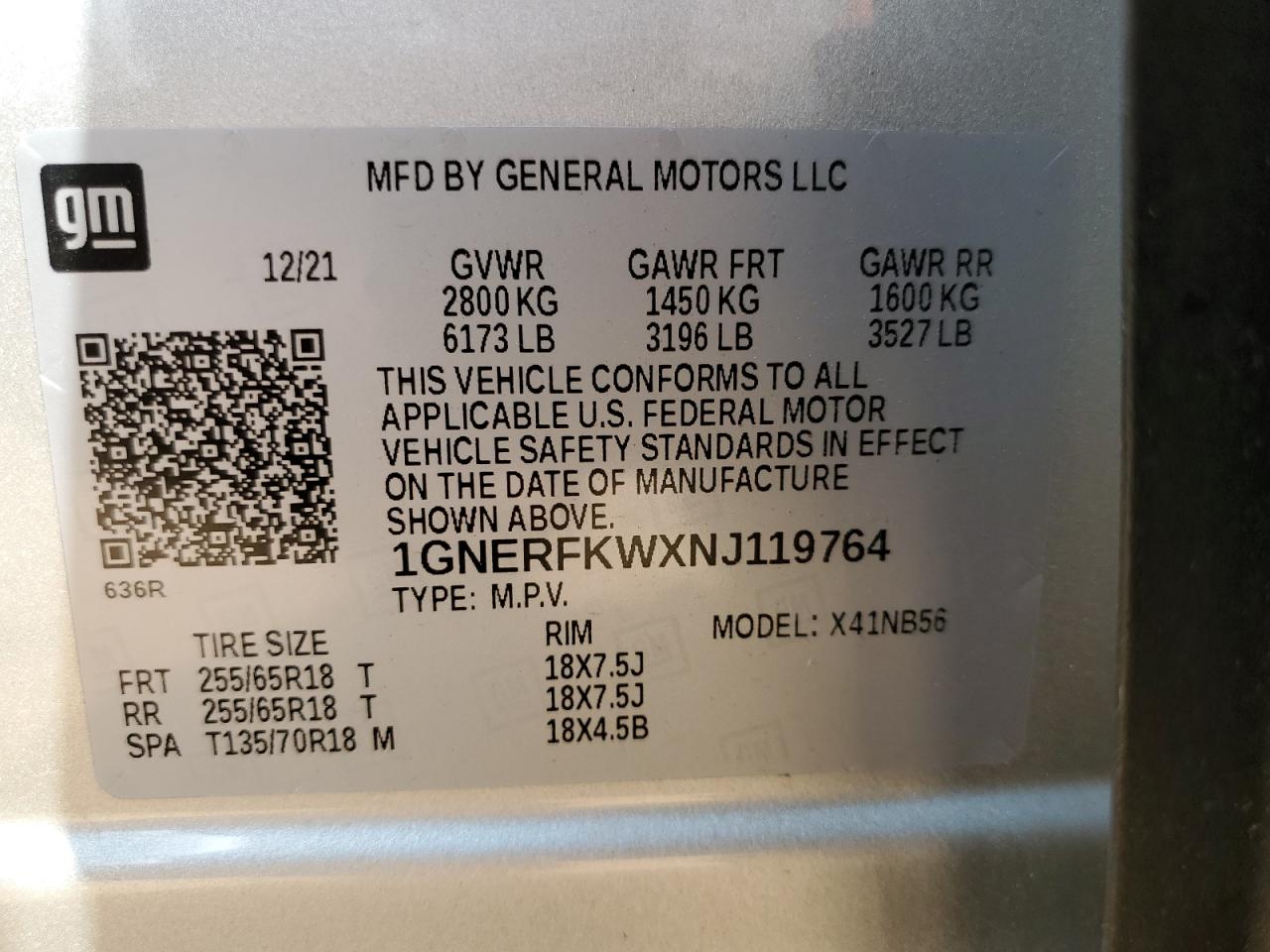 2022 Chevrolet Traverse Ls VIN: 1GNERFKWXNJ119764 Lot: 67216354