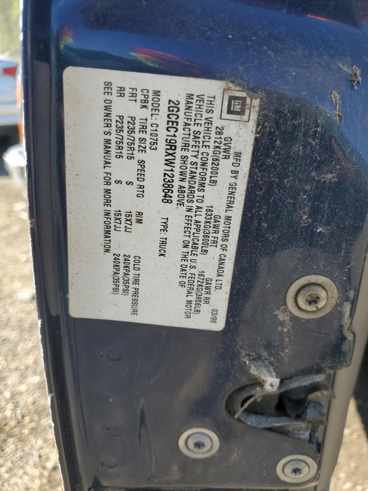 1998 Chevrolet Gmt-400 C1500 VIN: 2GCEC19RXW1238648 Lot: 66712414