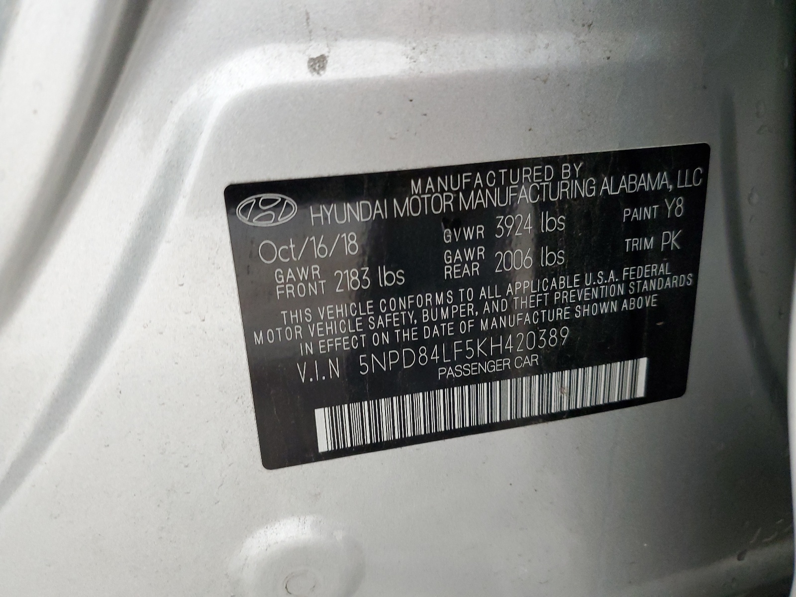 5NPD84LF5KH420389 2019 Hyundai Elantra Sel