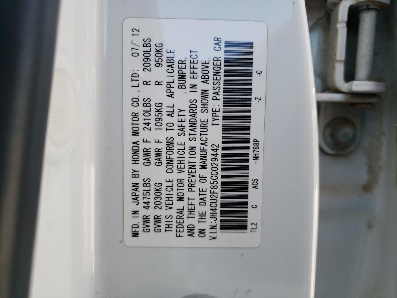 JH4CU2F85CC029442 2012 Acura Tsx Se