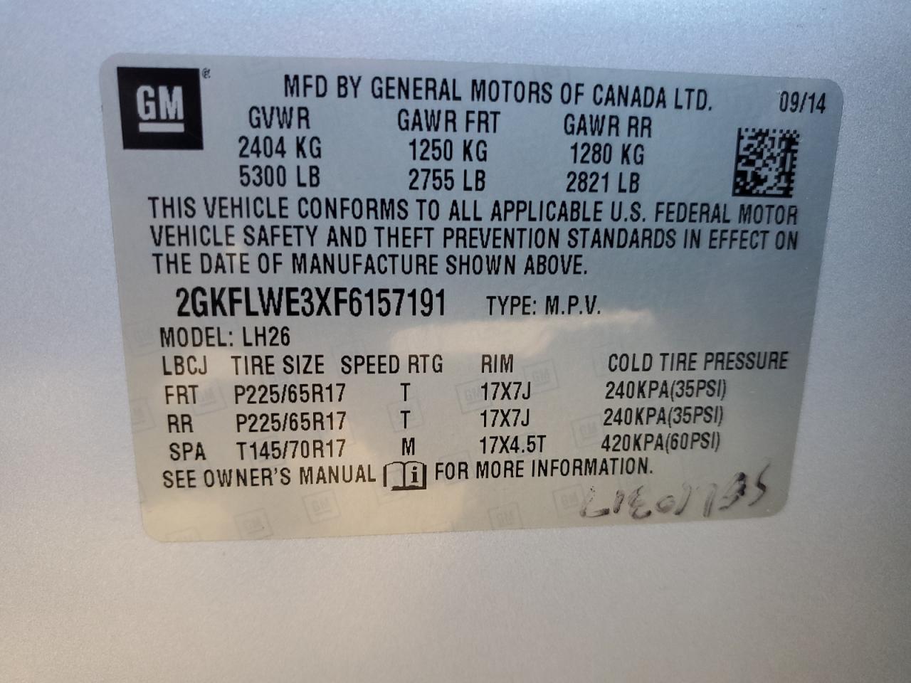 2015 GMC Terrain Sle VIN: 2GKFLWE3XF6157191 Lot: 67551354