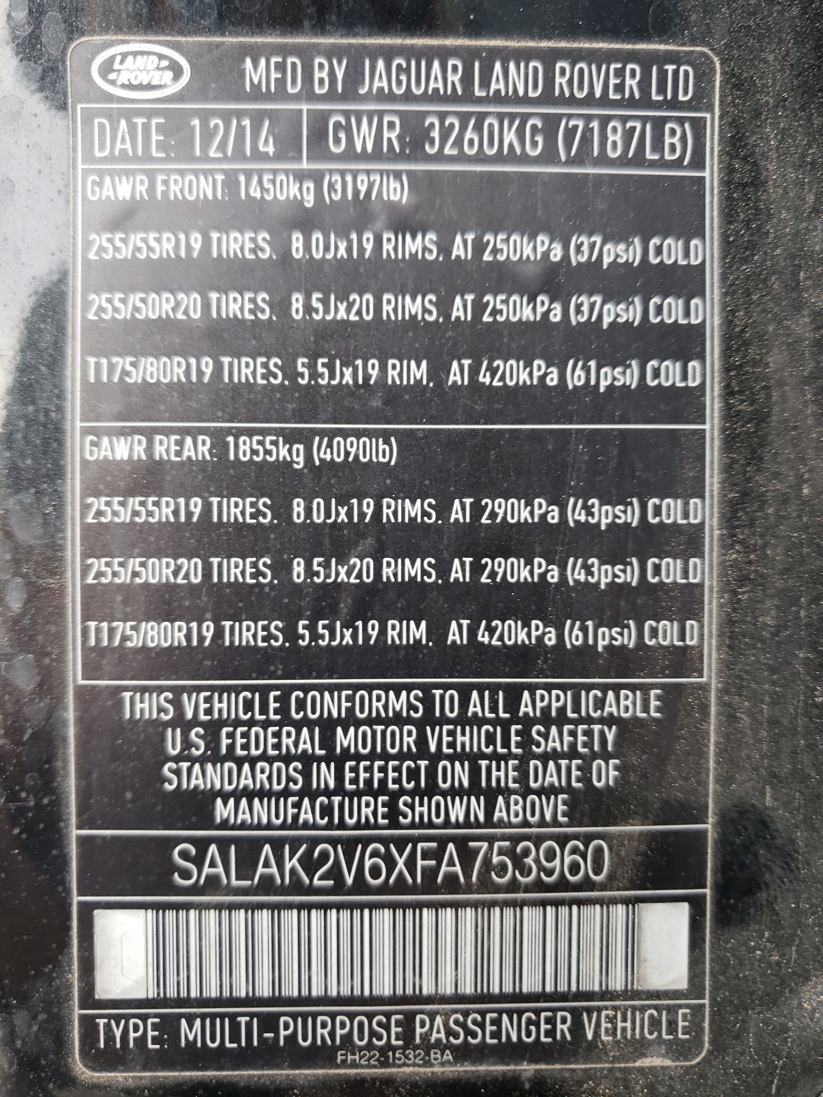 SALAK2V6XFA753960 2015 Land Rover Lr4 Hse Luxury