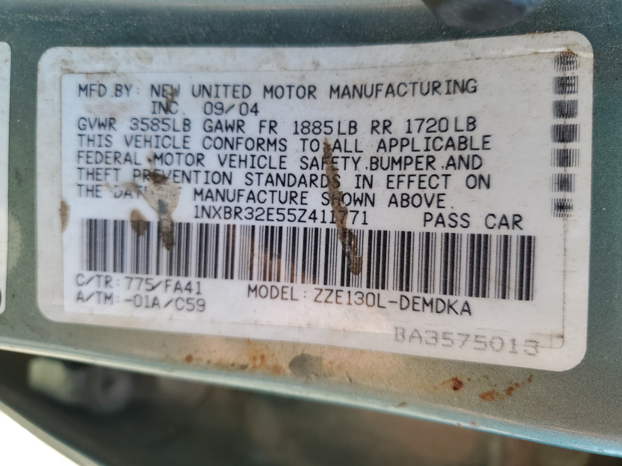 1NXBR32E55Z411771 2005 Toyota Corolla Ce