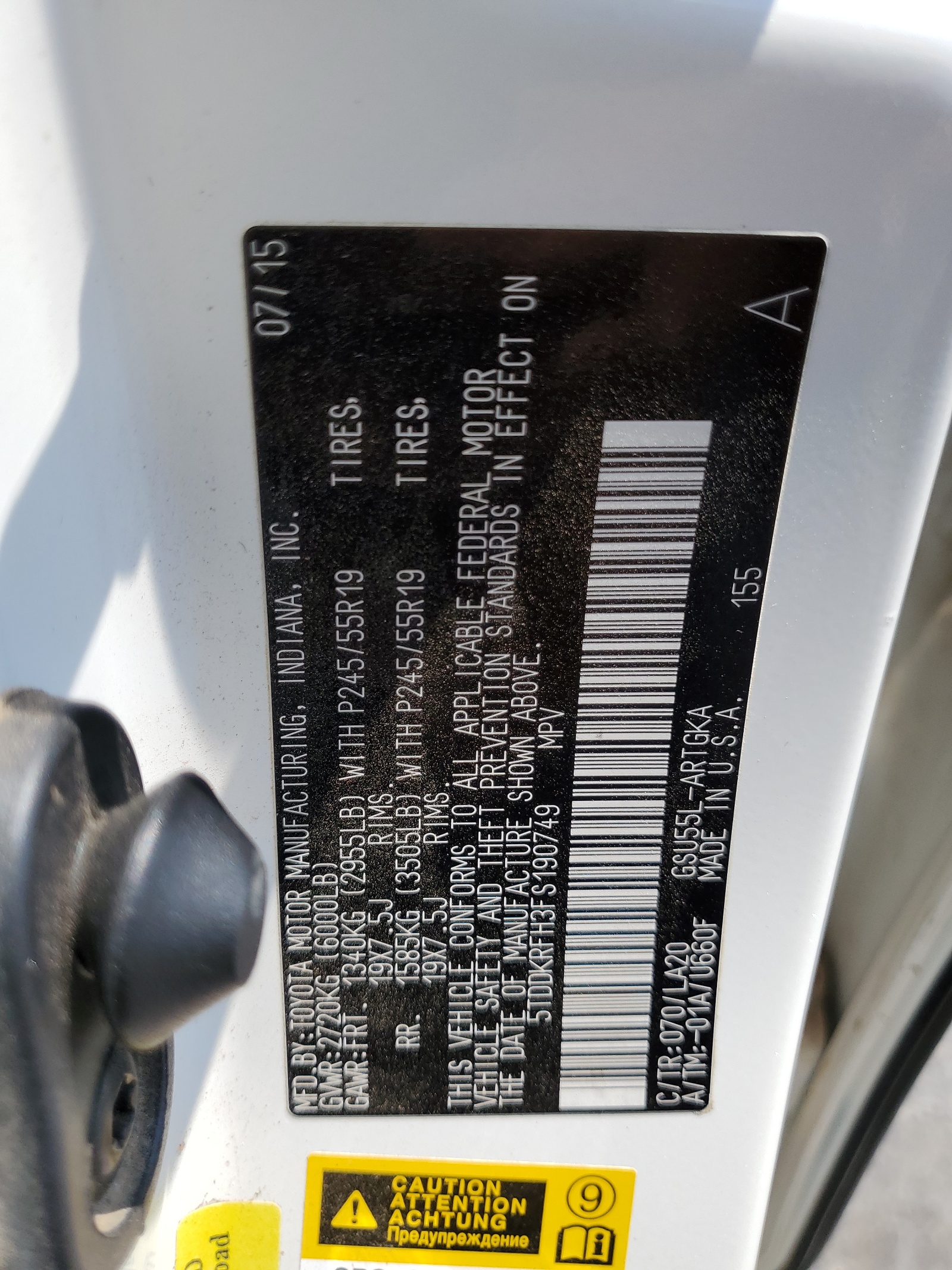 5TDDKRFH3FS190749 2015 Toyota Highlander Limited