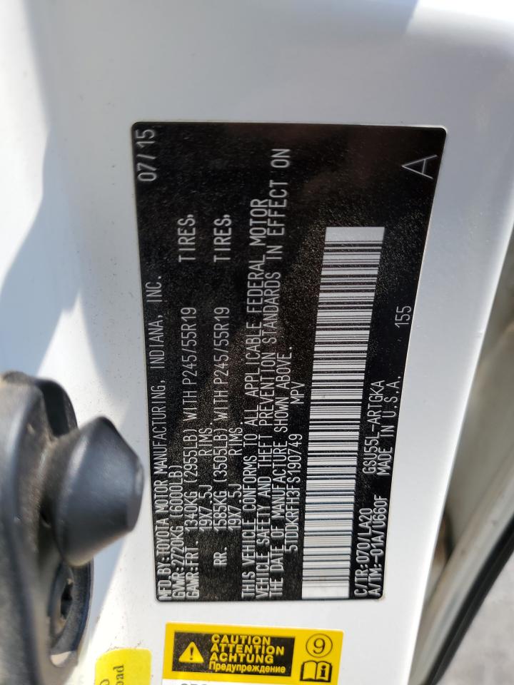 2015 Toyota Highlander Limited VIN: 5TDDKRFH3FS190749 Lot: 66998354