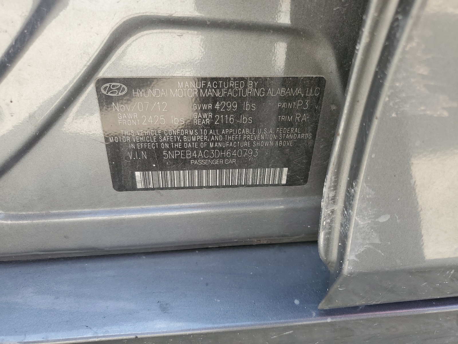 5NPEB4AC3DH640793 2013 Hyundai Sonata Gls