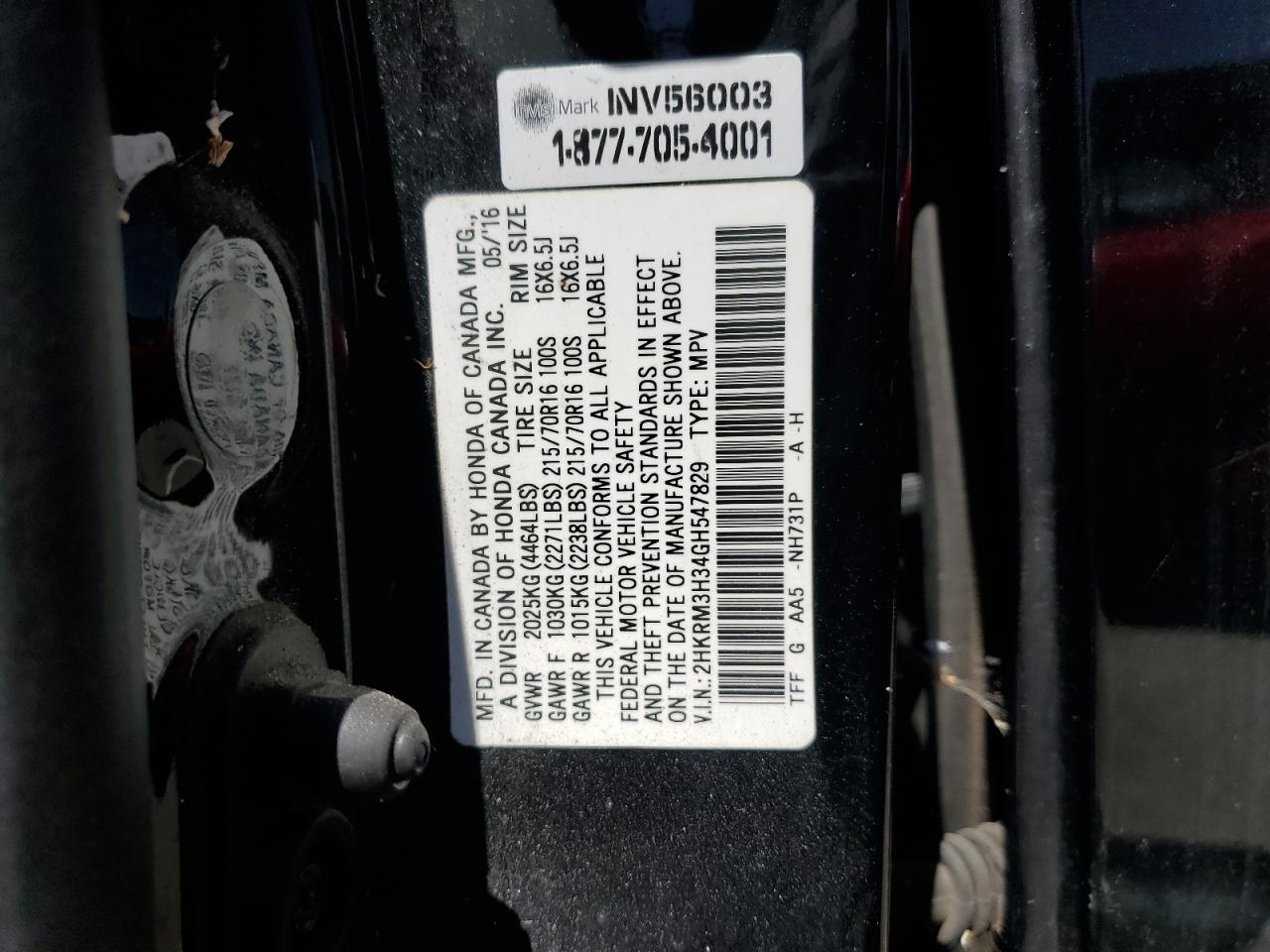 2HKRM3H34GH547829 2016 Honda Cr-V Lx