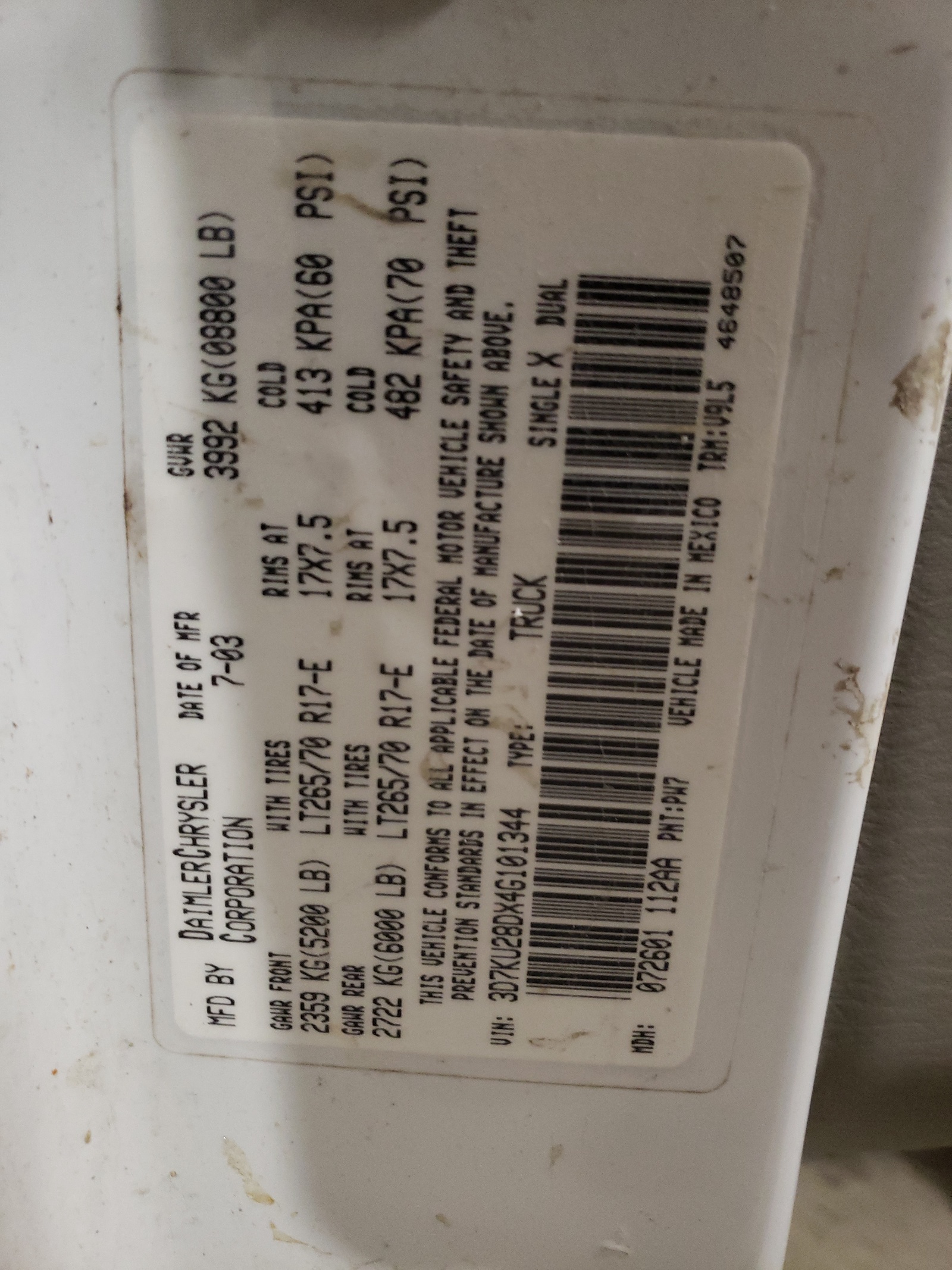 3D7KU28DX4G101344 2004 Dodge Ram 2500 St