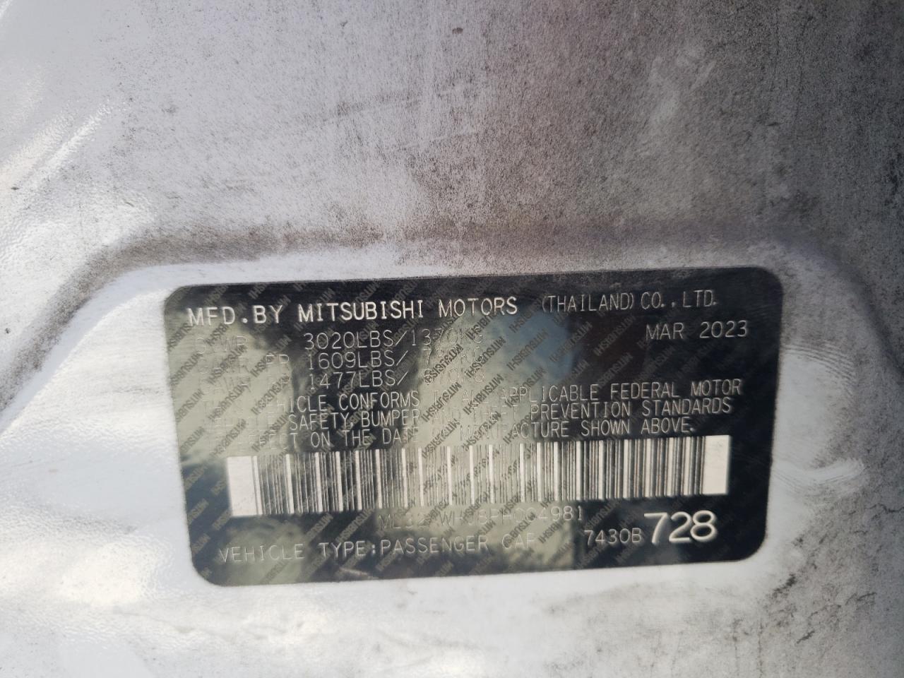 2023 Mitsubishi Mirage Se VIN: ML32AWHJ8PH004981 Lot: 67241214