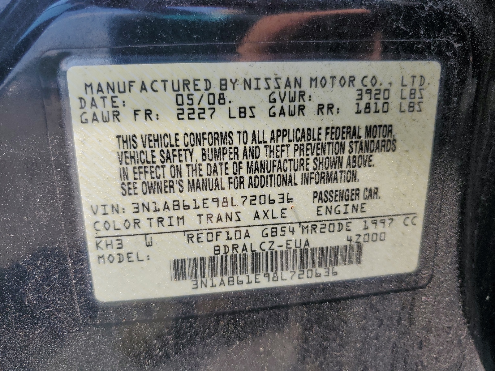 3N1AB61E98L720636 2008 Nissan Sentra 2.0