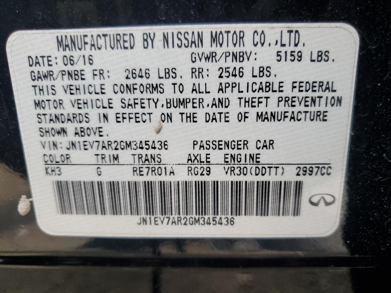 JN1EV7AR2GM345436 2016 Infiniti Q50 Premium