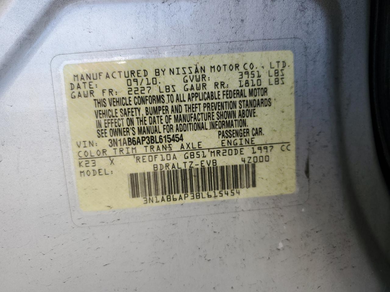 3N1AB6AP3BL615454 2011 Nissan Sentra 2.0