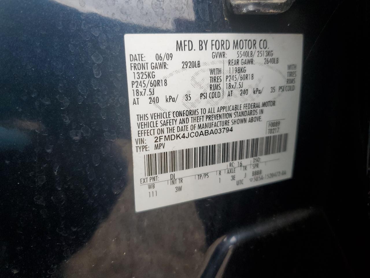 2FMDK4JC0ABA03794 2010 Ford Edge Sel