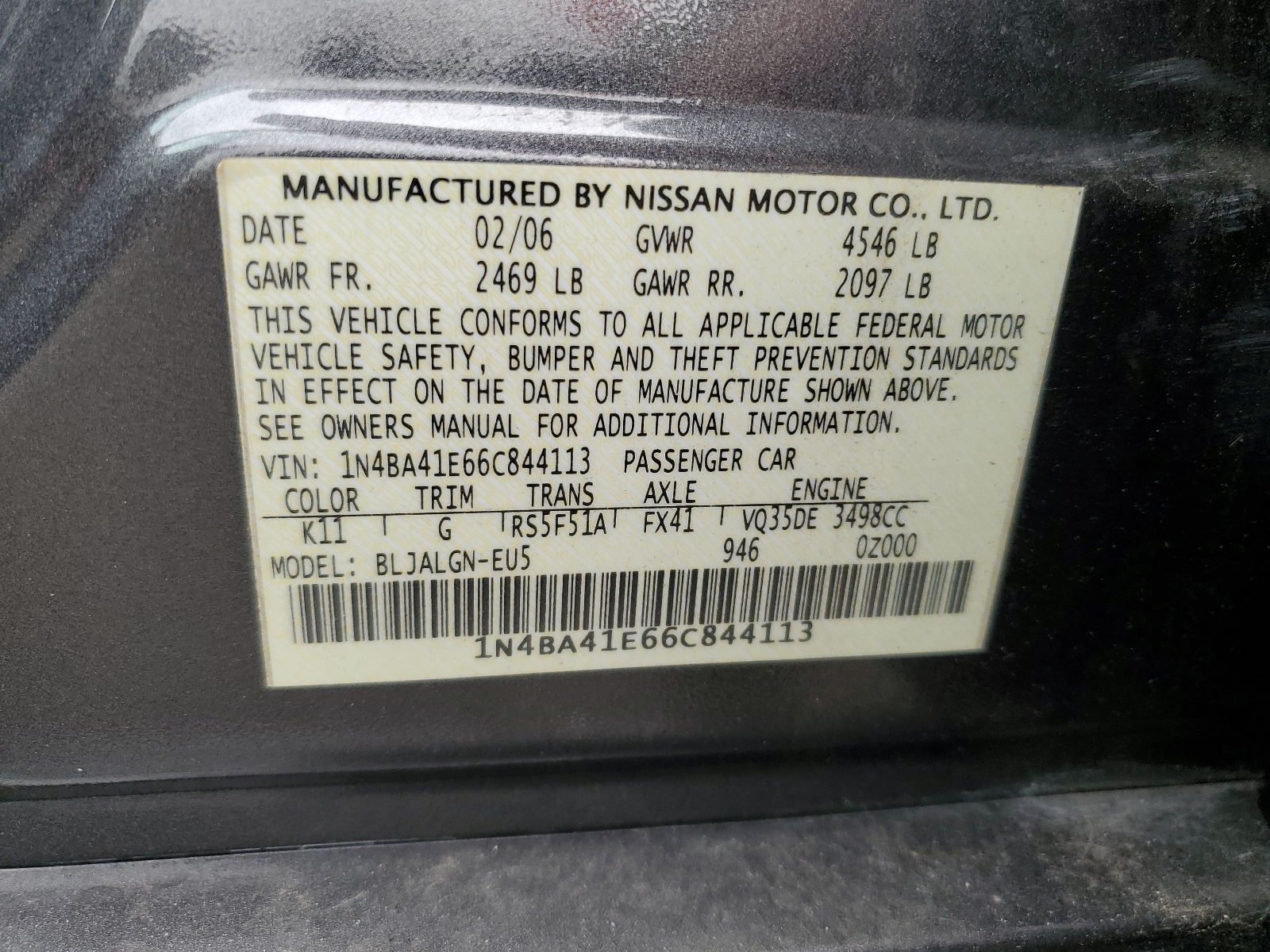 1N4BA41E66C844113 2006 Nissan Maxima Se