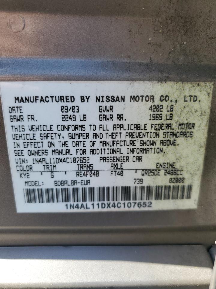 2004 Nissan Altima Base VIN: 1N4AL11DX4C107652 Lot: 65547124