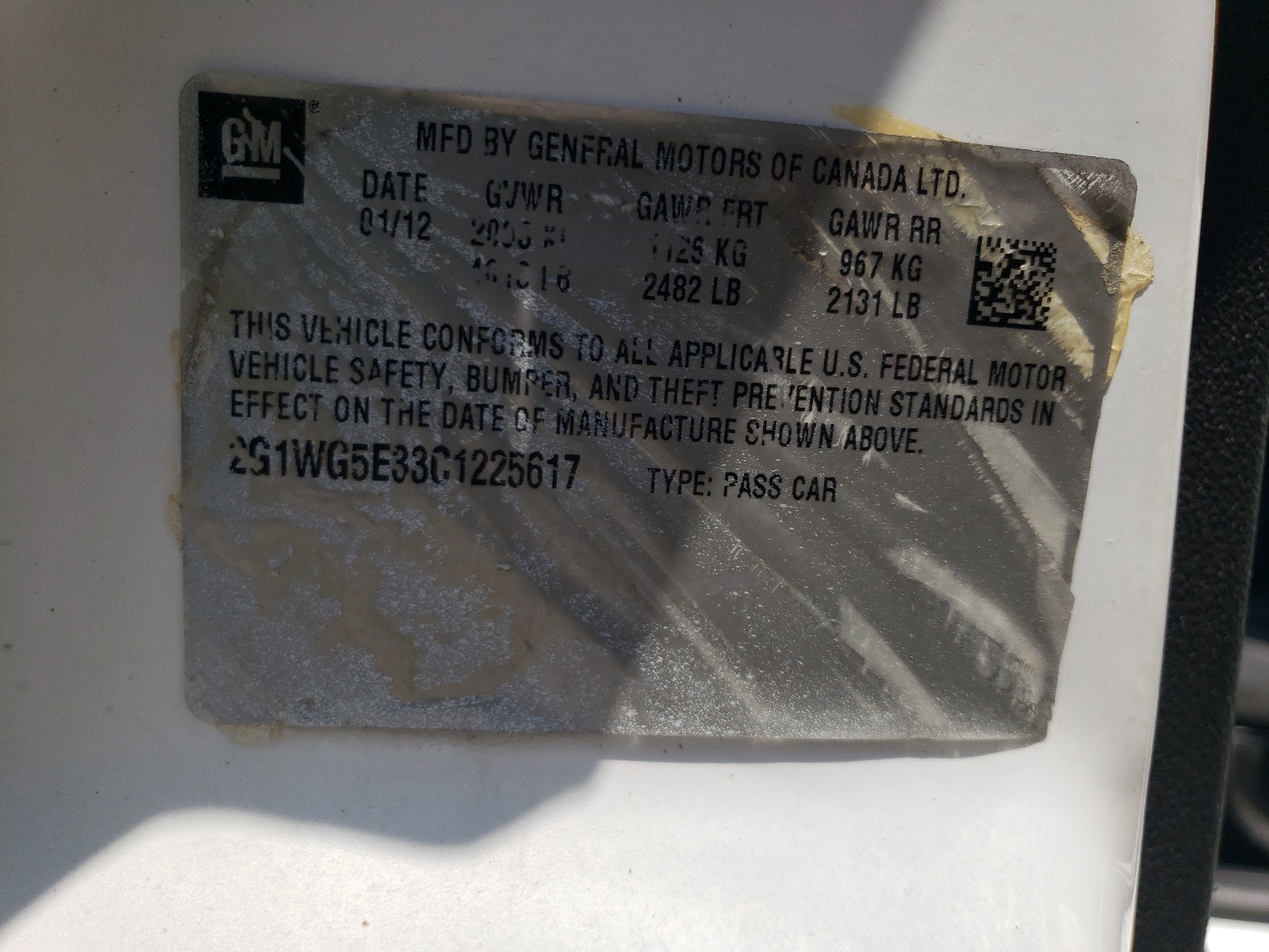 2G1WG5E33C1225617 2012 Chevrolet Impala Lt