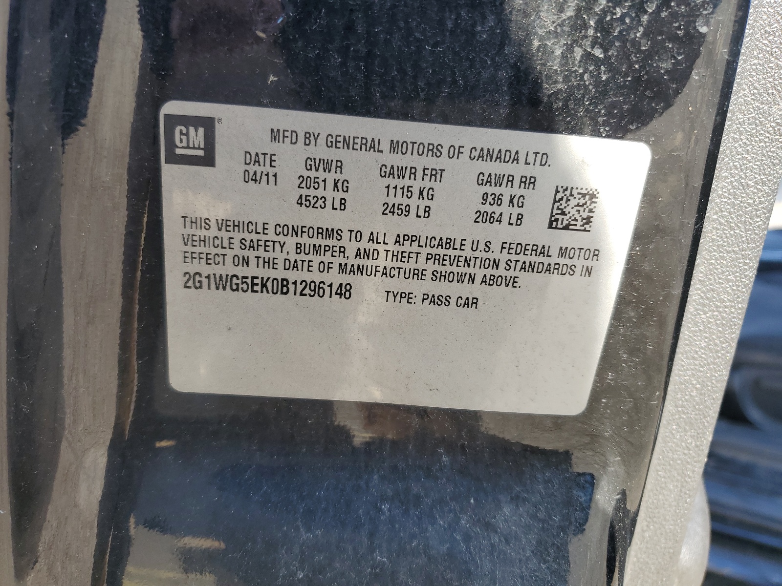 2G1WG5EK0B1296148 2011 Chevrolet Impala Lt