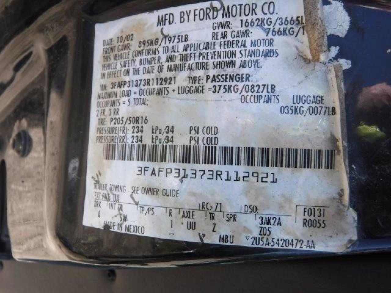 3FAFP31373R112921 2003 Ford Focus Zx3