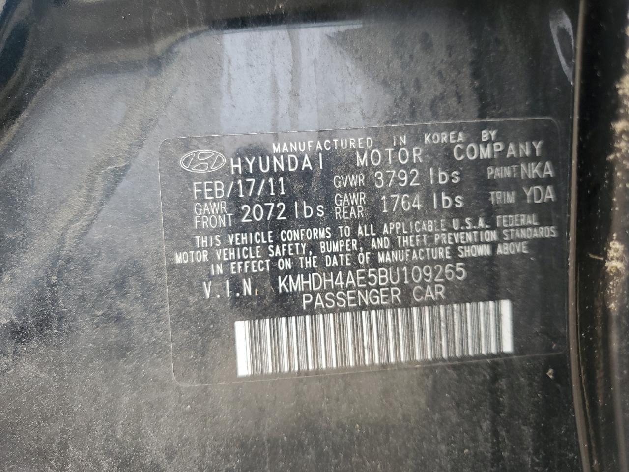 2011 Hyundai Elantra Gls VIN: KMHDH4AE5BU109265 Lot: 65520044
