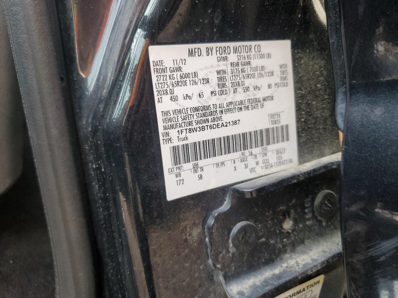 2013 Ford F350 Super Duty VIN: 1FT8W3BT6DEA21387 Lot: 65642914