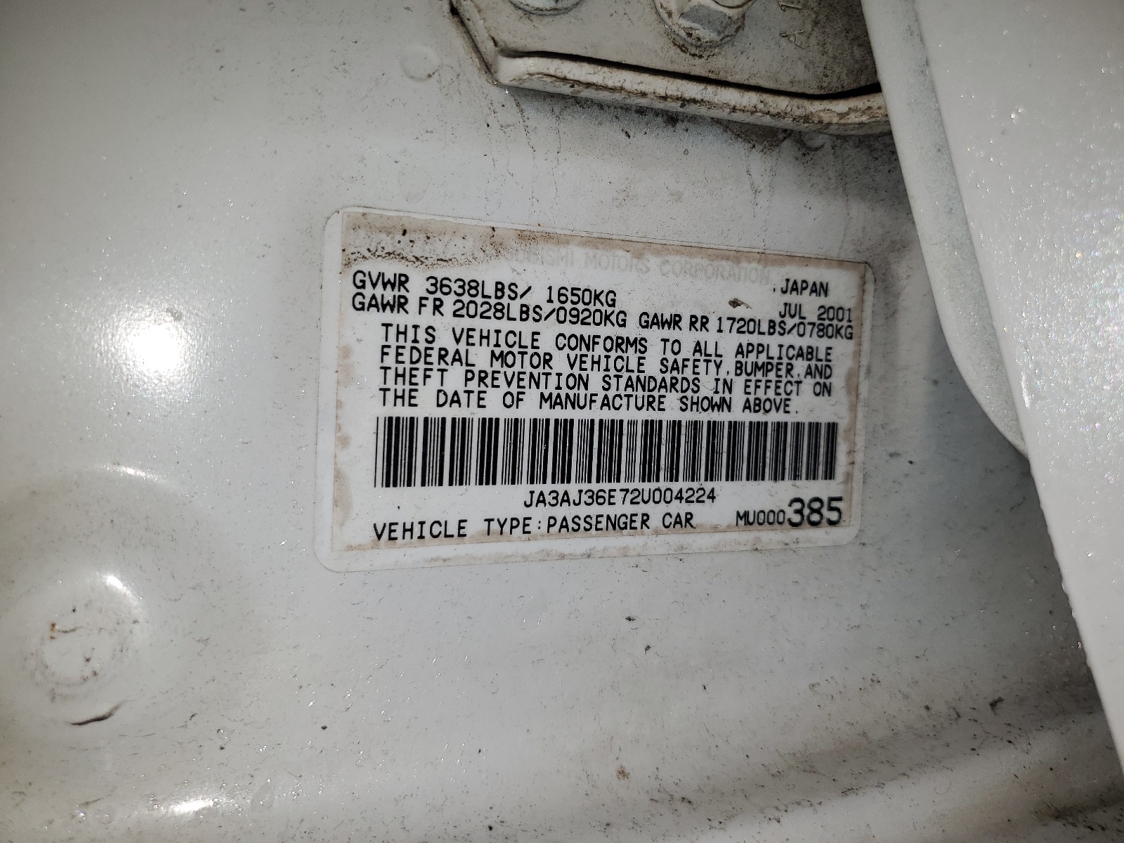 JA3AJ36E72U004224 2002 Mitsubishi Lancer Ls