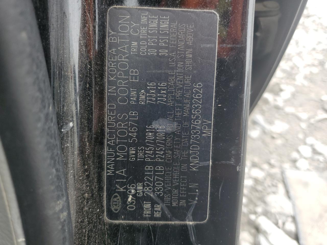 2006 Kia Sorento Ex VIN: KNDJD733765632626 Lot: 66151214