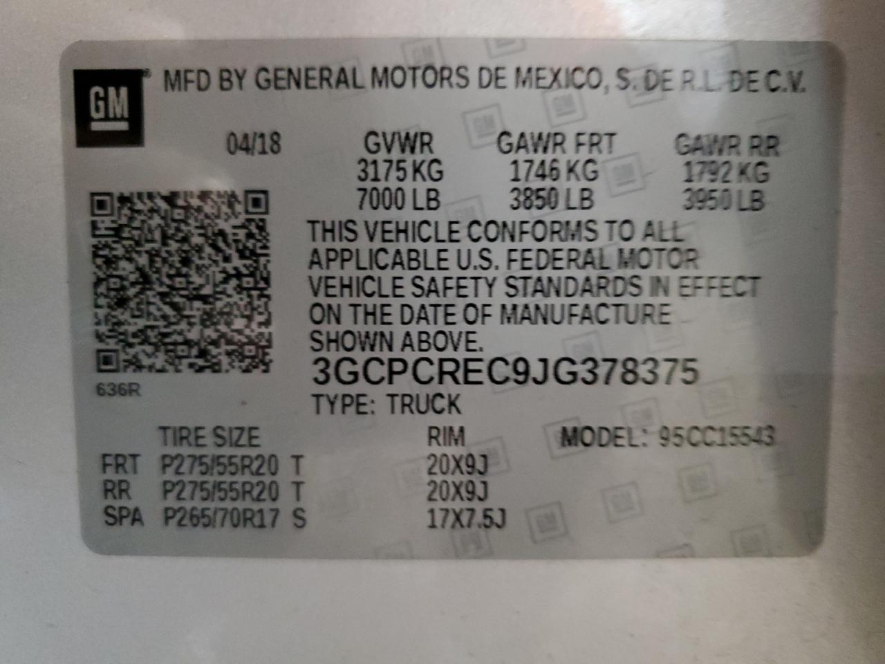 3GCPCREC9JG378375 2018 Chevrolet Silverado C1500 Lt