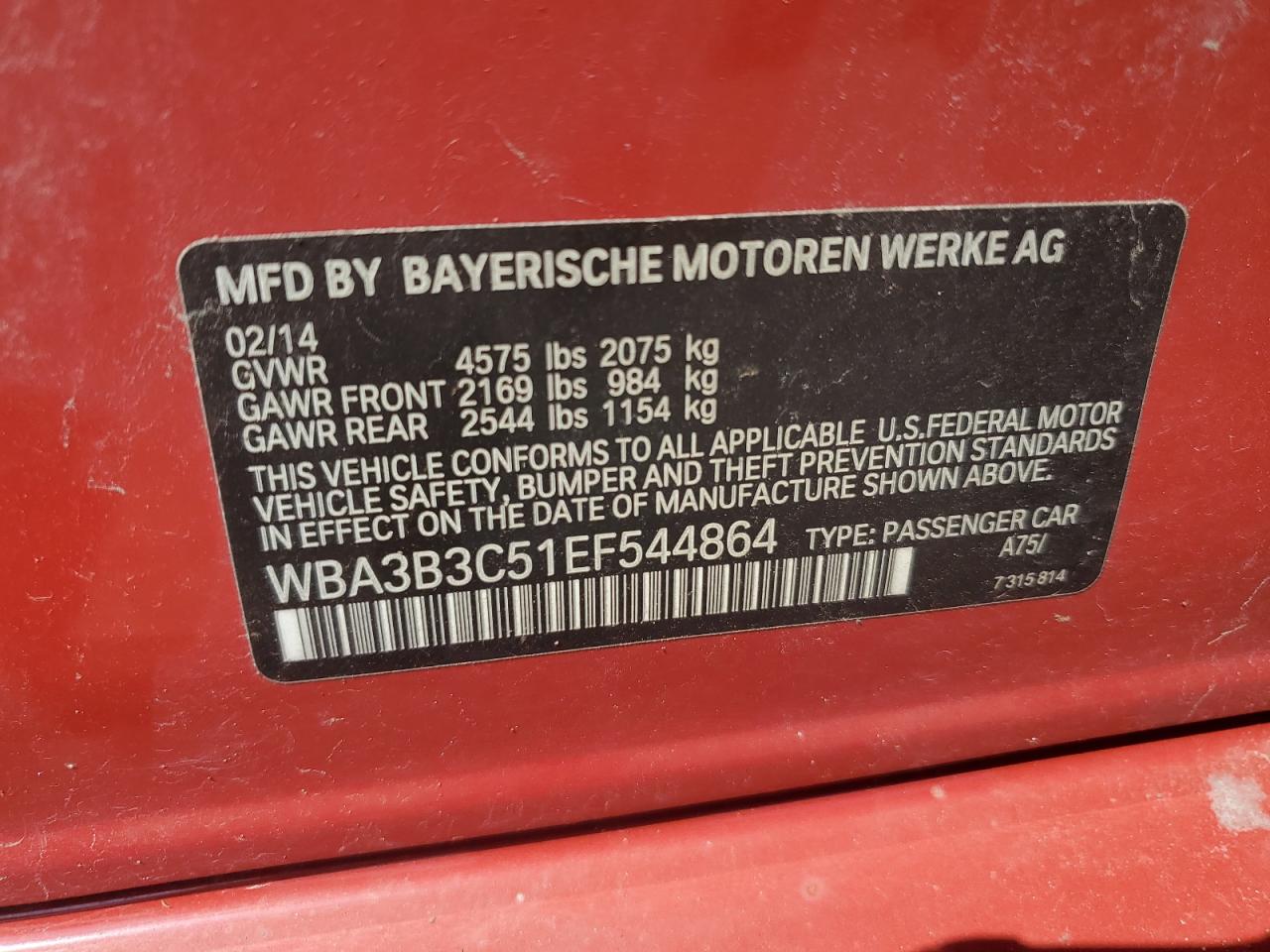 2014 BMW 328 Xi VIN: WBA3B3C51EF544864 Lot: 66268234