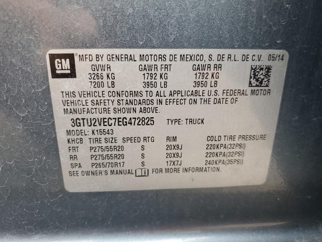 3GTU2VEC7EG472825 2014 GMC Sierra K1500 Slt