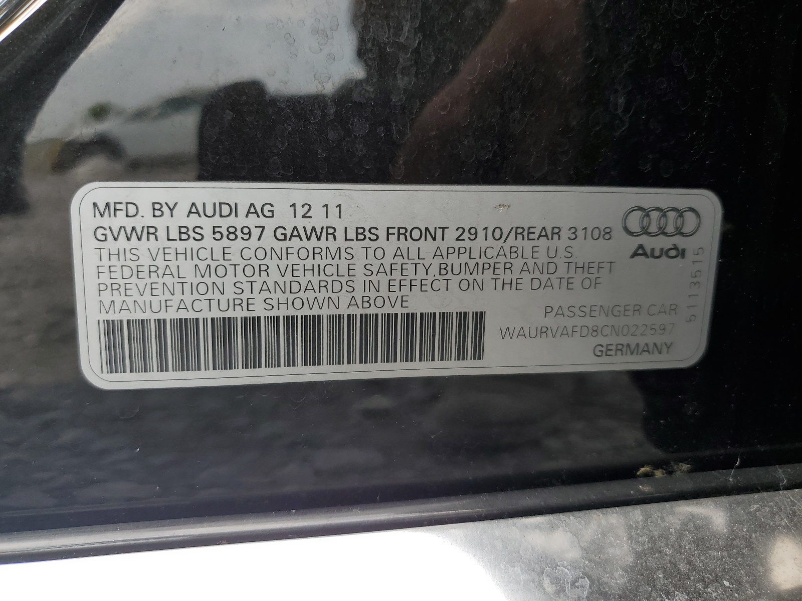 WAURVAFD8CN022597 2012 Audi A8 L Quattro