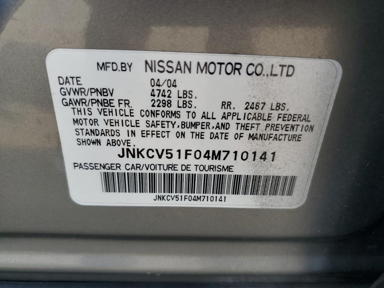 JNKCV51F04M710141 2004 Infiniti G35