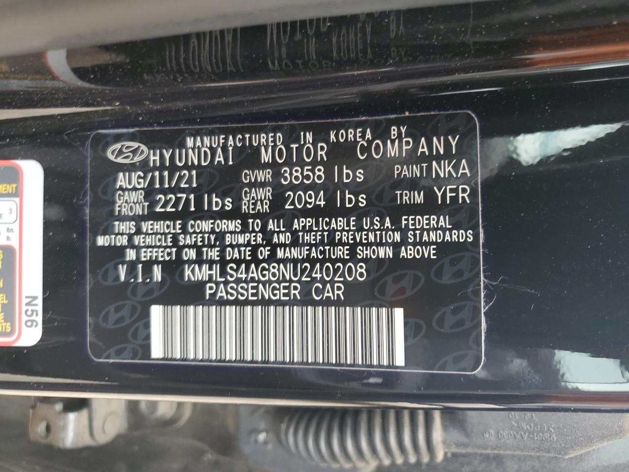 KMHLS4AG8NU240208 2022 Hyundai Elantra Sel