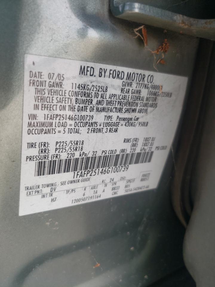 2006 Ford Five Hundred Limited VIN: 1FAFP25146G100739 Lot: 66313874