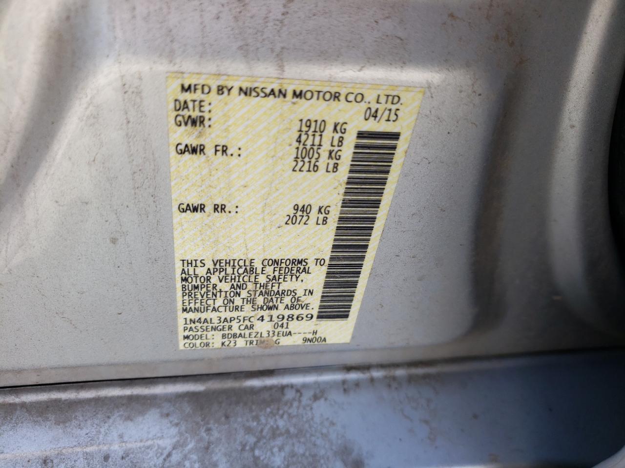 1N4AL3AP5FC419869 2015 Nissan Altima 2.5